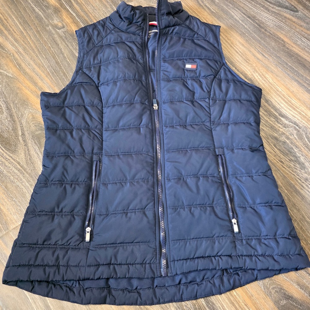 Tommy Hilfiger Sport Womens Navy Blue Quilted Puffer Vest Mock Neck Large